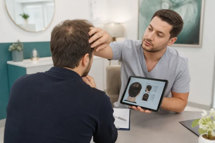 Hair-restoration consultation and scalp assessment